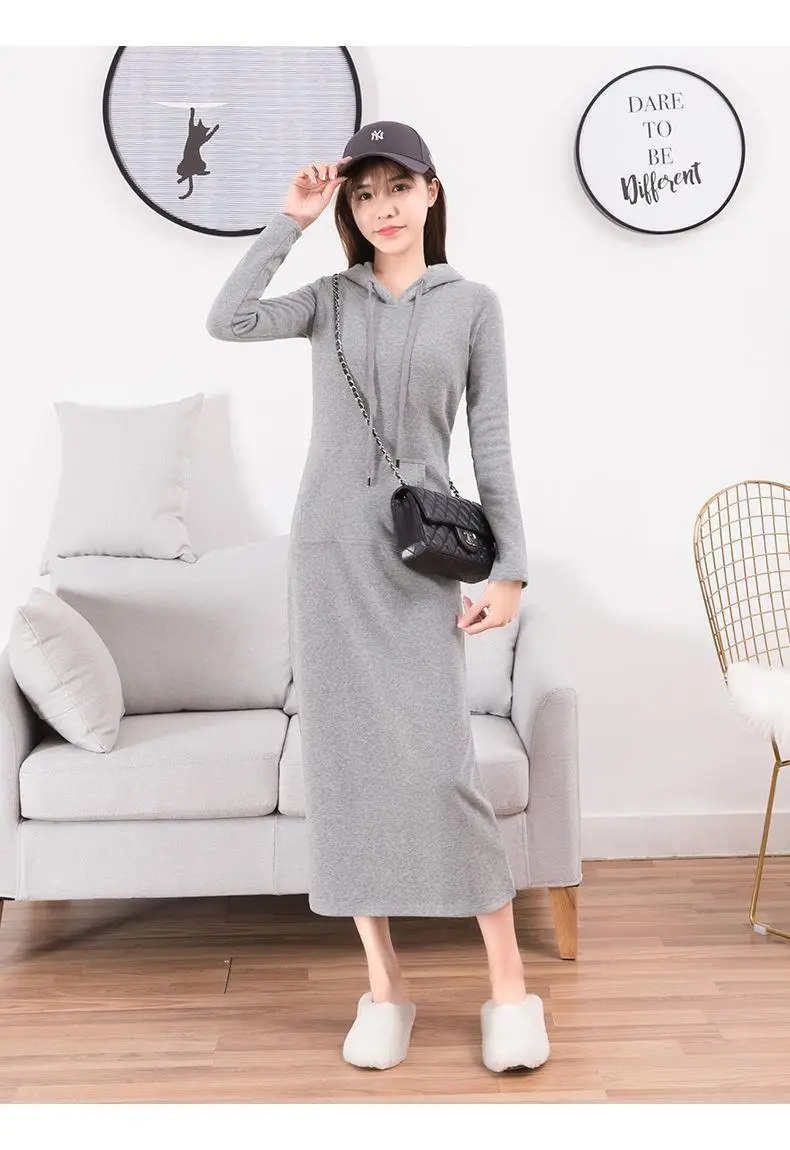 Women Cotton Knee Length Sweat Dress Large Black — feature 13