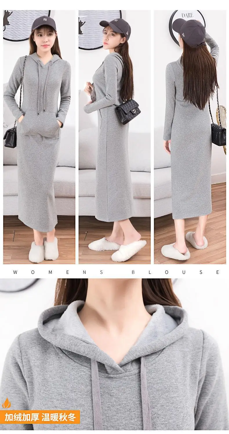 Women Cotton Knee Length Sweat Dress Large Black — feature 14