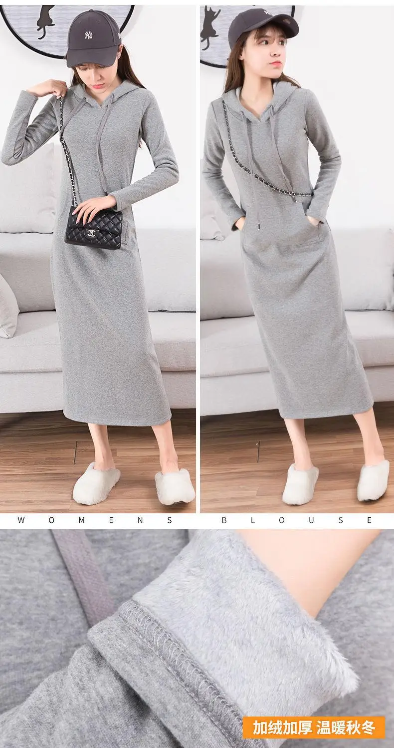 Women Cotton Knee Length Sweat Dress Large Black — feature 15