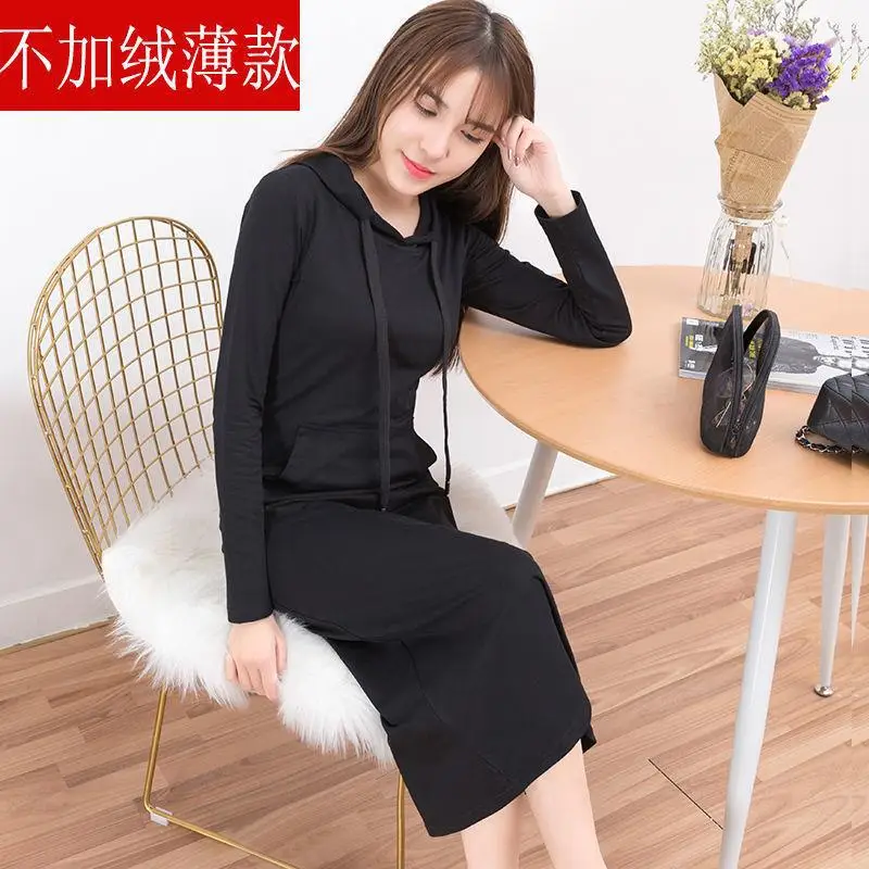 Women Cotton Knee Length Sweat Dress Large Black — feature 19