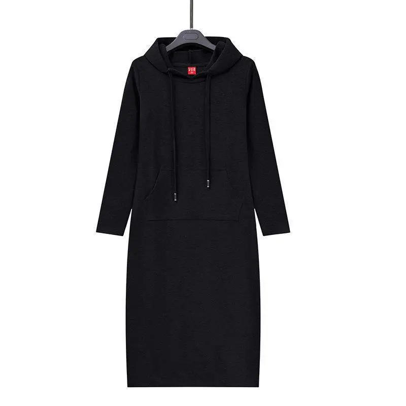 Women Cotton Knee Length Sweat Dress Large Black — feature 2