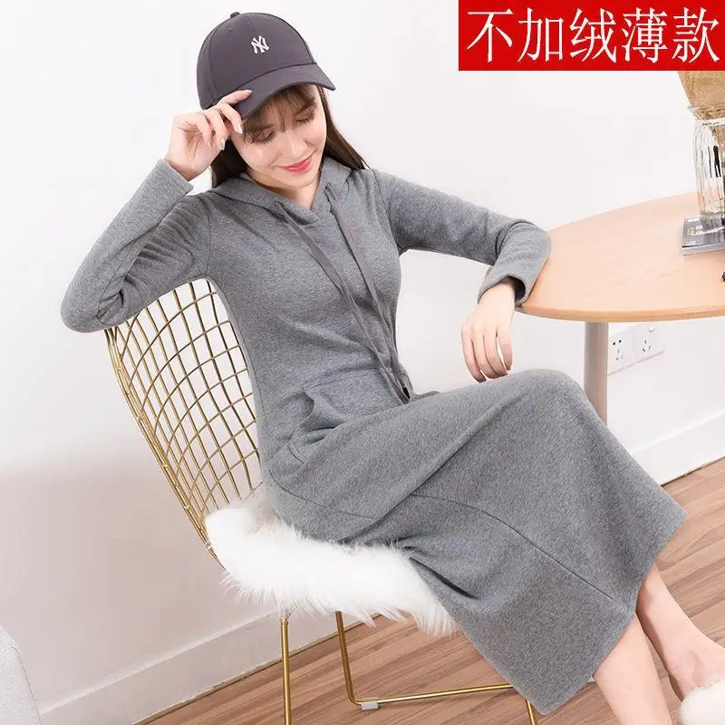 Women Cotton Knee Length Sweat Dress Large Black — feature 20