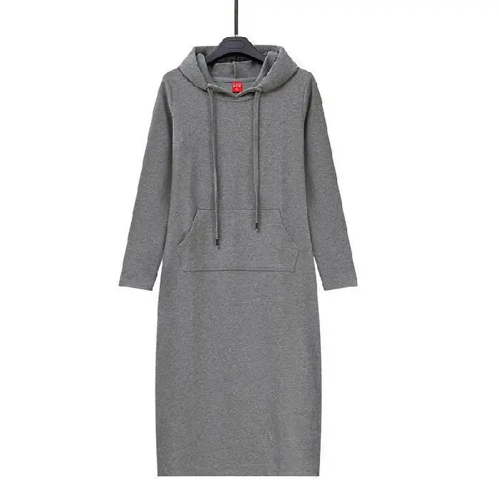 Women Cotton Knee Length Sweat Dress Large Black - Image 2
