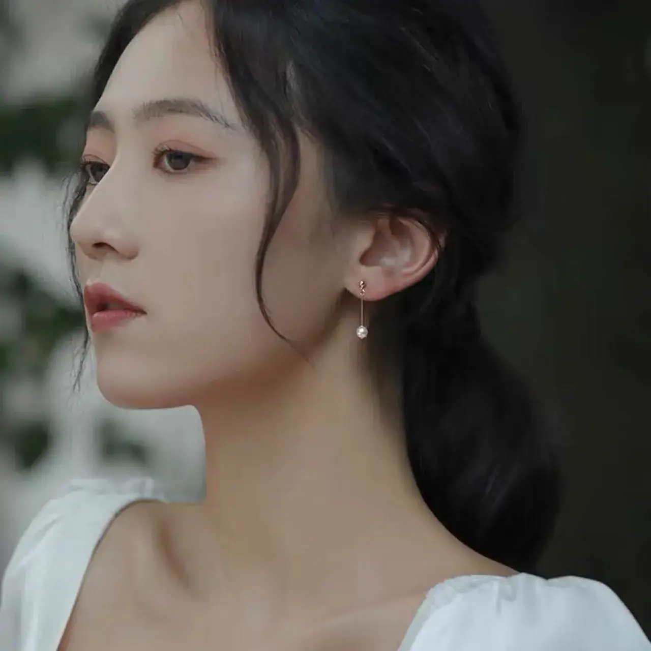 Natural Pearl Earrings for Women Long Round Face - Image 2
