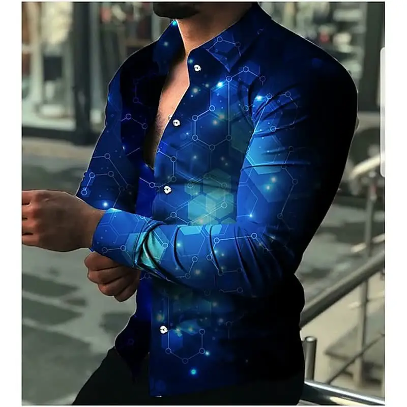 Men Printed Long Sleeve Shirt Black Floral Large - Image 15