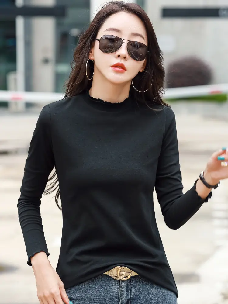 Green Lace Collar Long Sleeve T-Shirt for Women - Image 7