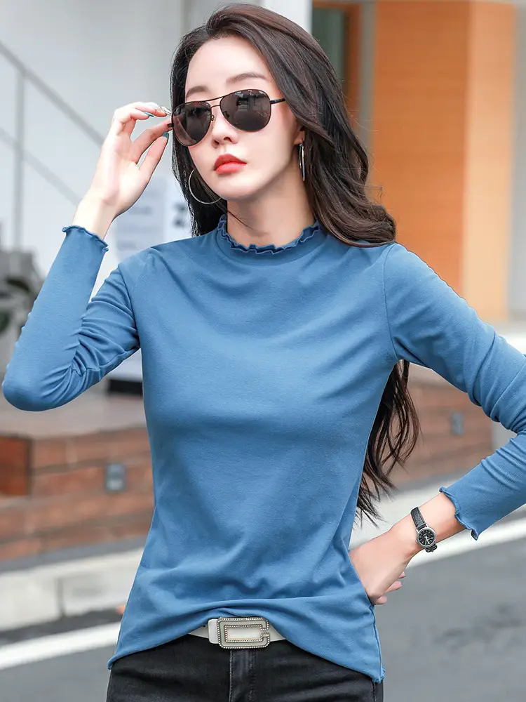 Green Lace Collar Long Sleeve T-Shirt for Women - Image 8