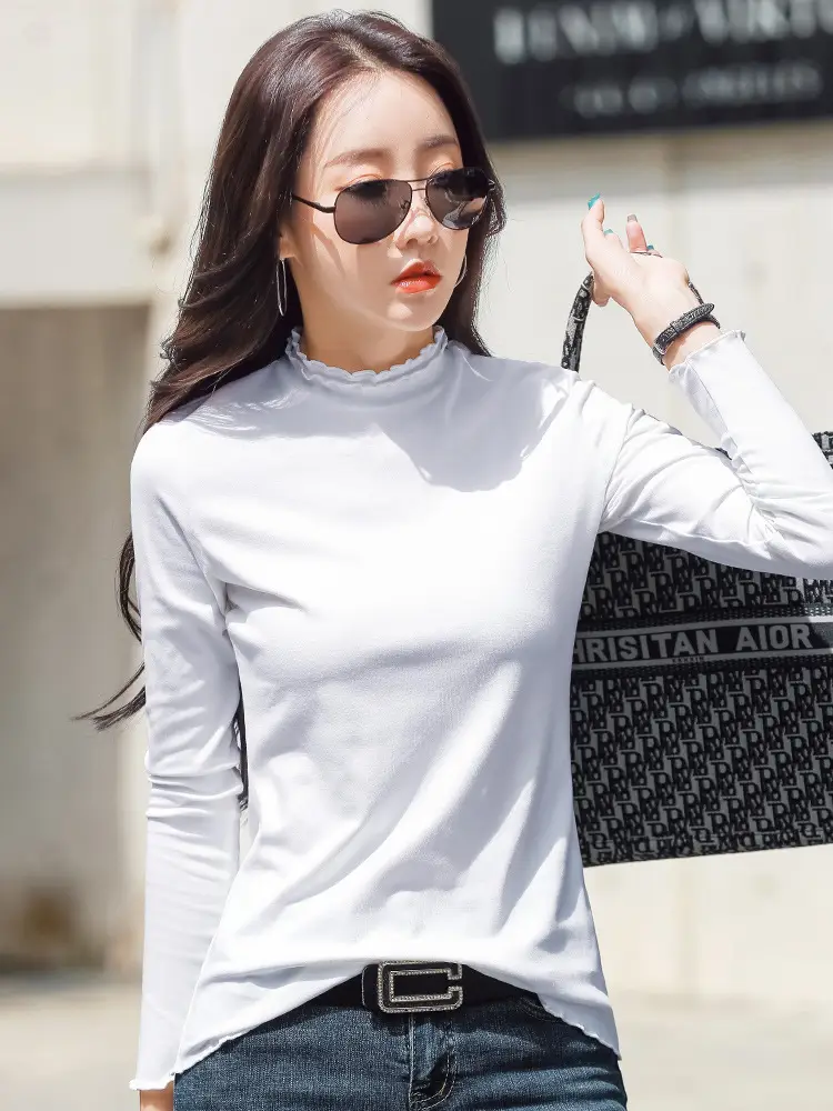 Green Lace Collar Long Sleeve T-Shirt for Women - Image 9