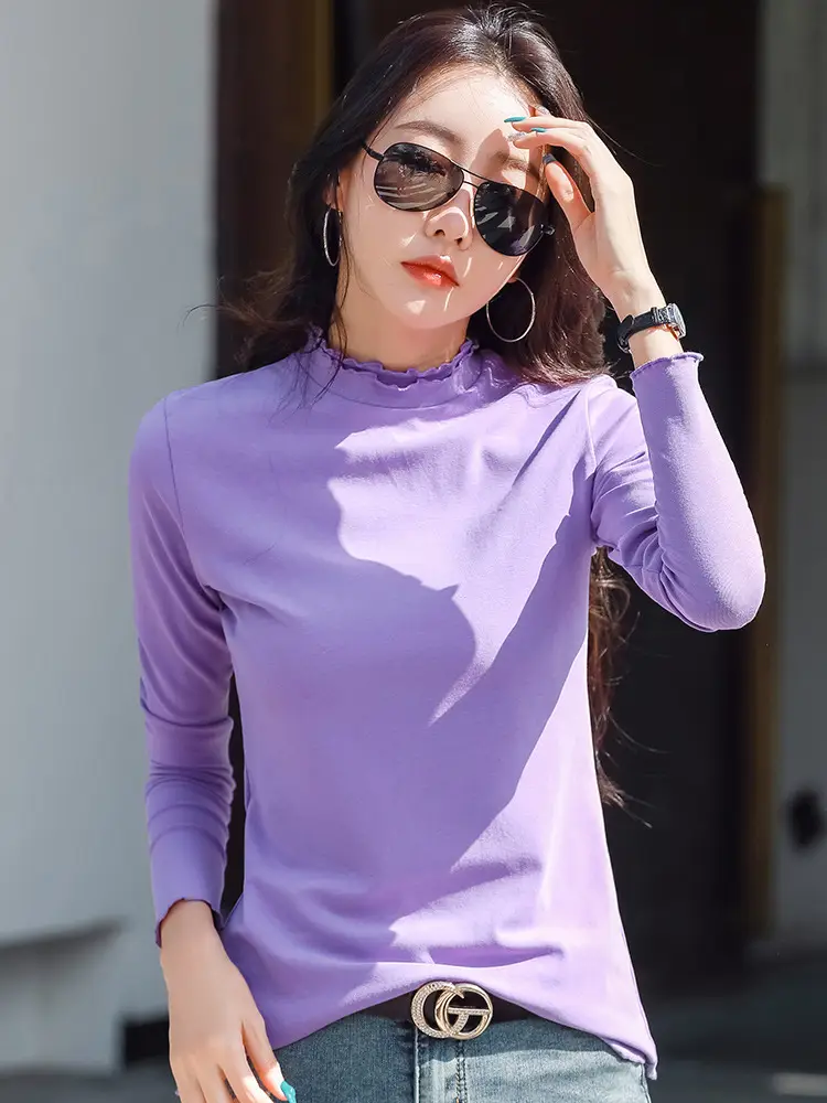 Green Lace Collar Long Sleeve T-Shirt for Women - Image 10