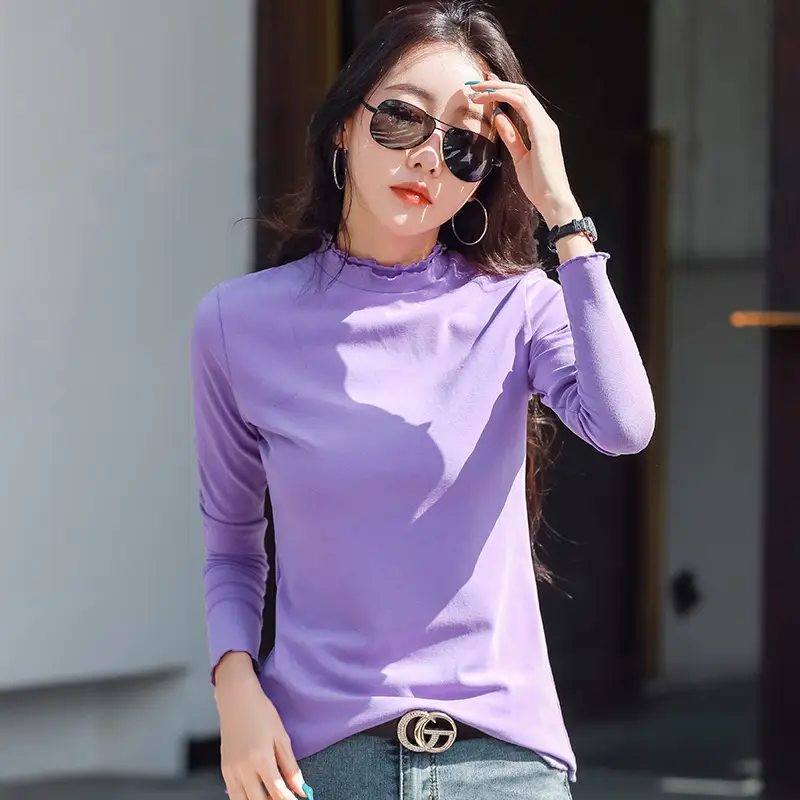 Green Lace Collar Long Sleeve T-Shirt for Women - Image 3