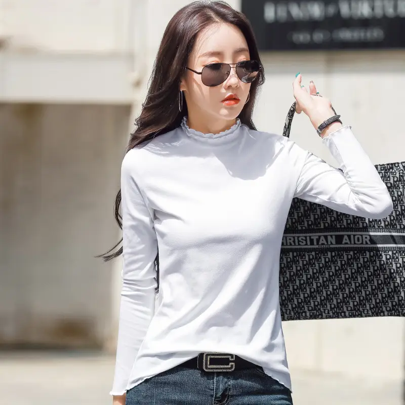 Green Lace Collar Long Sleeve T-Shirt for Women - Image 4