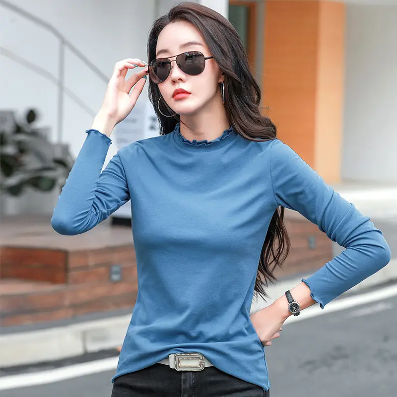 Green Lace Collar Long Sleeve T-Shirt for Women - Image 5
