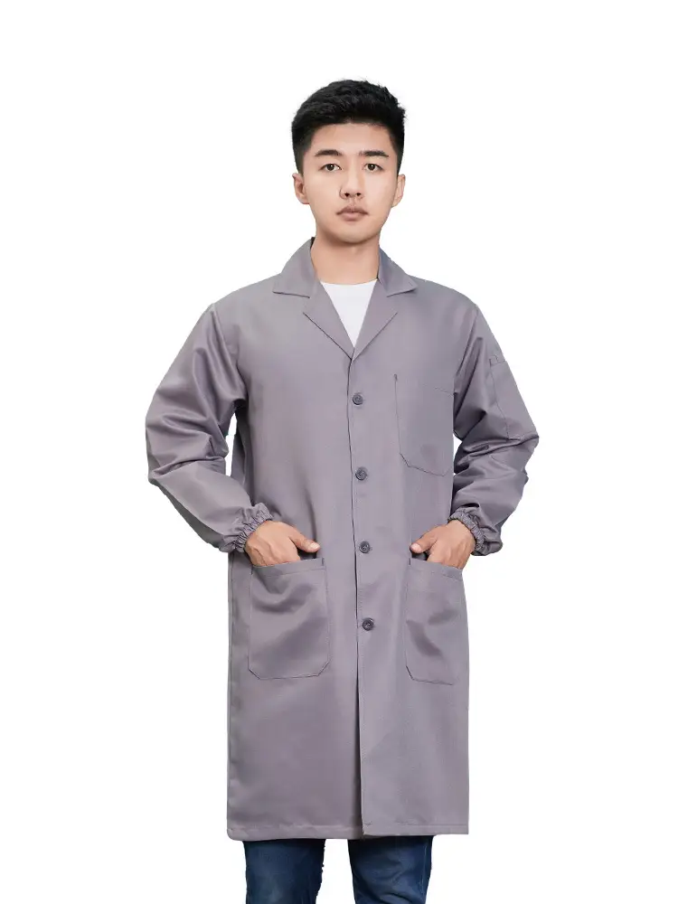 Blue Polyester-Cotton Work Coat with Printing