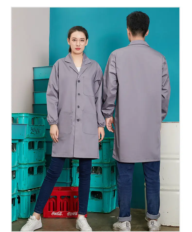 Blue Polyester-Cotton Work Coat with Printing — feature 12