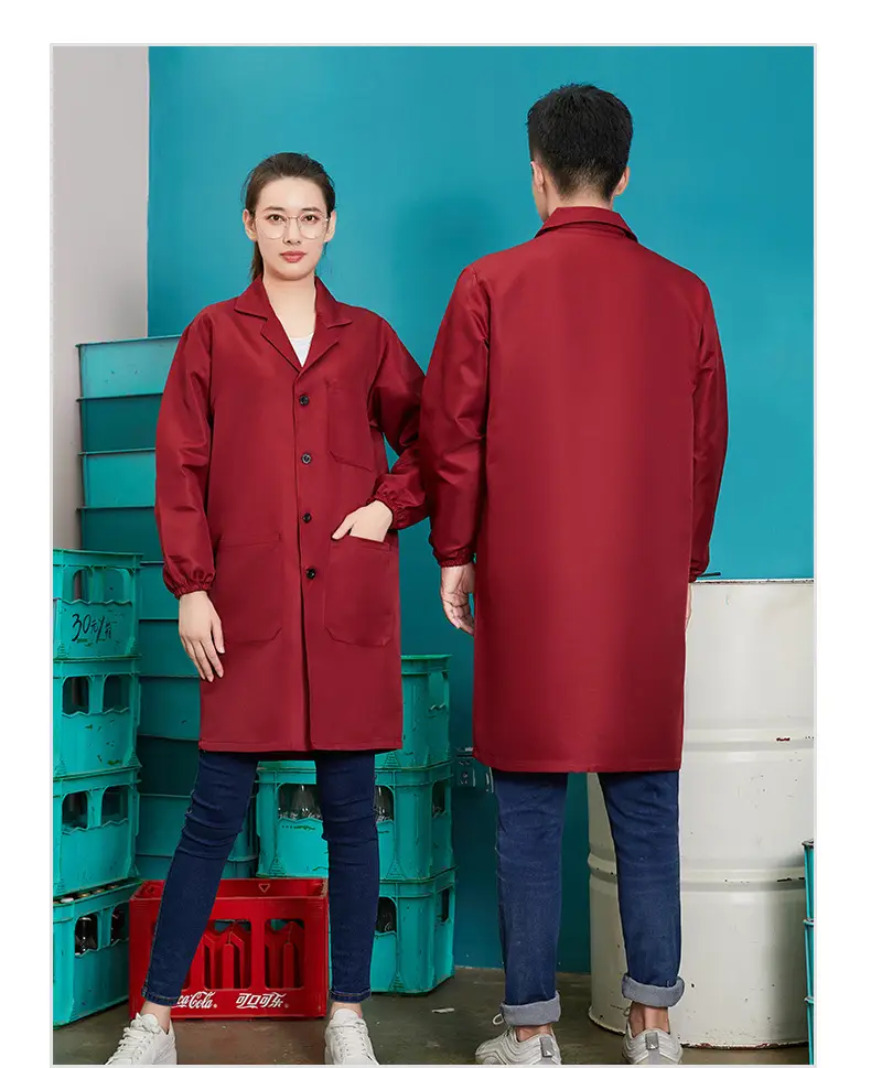 Blue Polyester-Cotton Work Coat with Printing — feature 13
