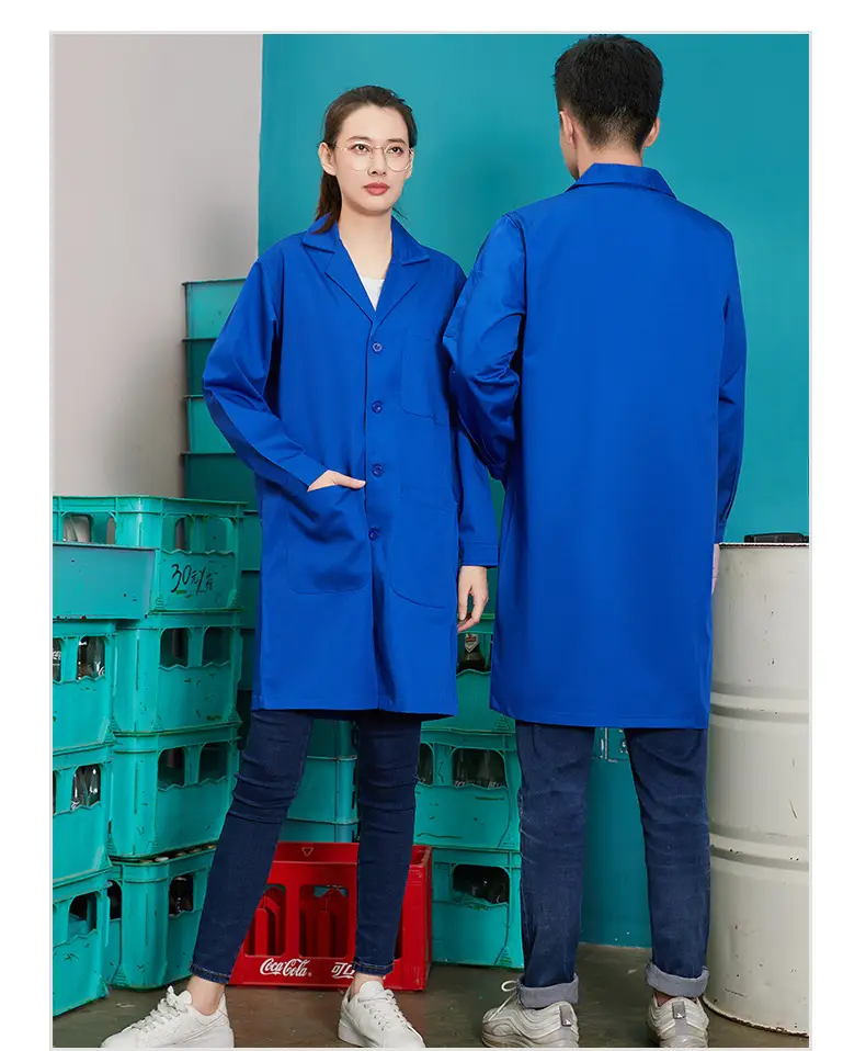 Blue Polyester-Cotton Work Coat with Printing — feature 14