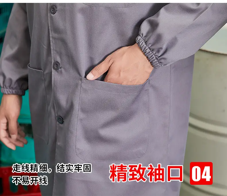 Blue Polyester-Cotton Work Coat with Printing — feature 9