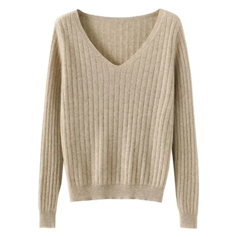 Women's V-Neck Knitted Sweater Base Wool 2024 Autumn - Image 11