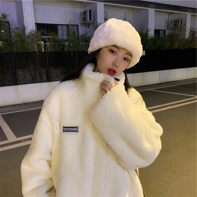 White Plush Women's Winter Jacket with High Neck — feature 5