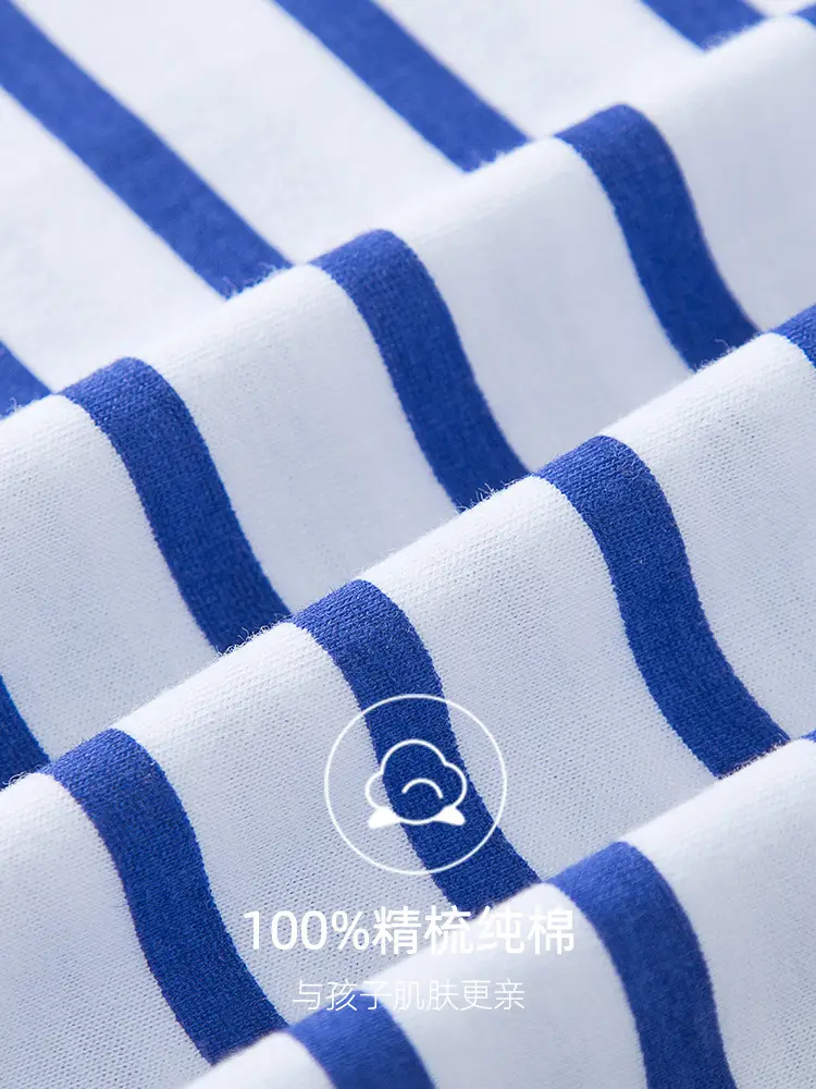 Kids Striped Long Sleeve T-Shirt Blue White Cotton Round Neck - Image 8