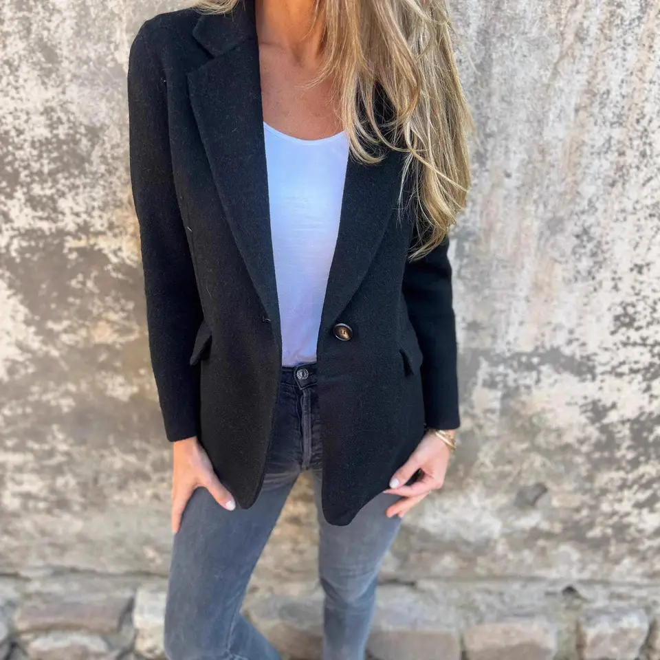 Women Woolen Lapel Jacket Suit Pink Winter Casual - Image 9