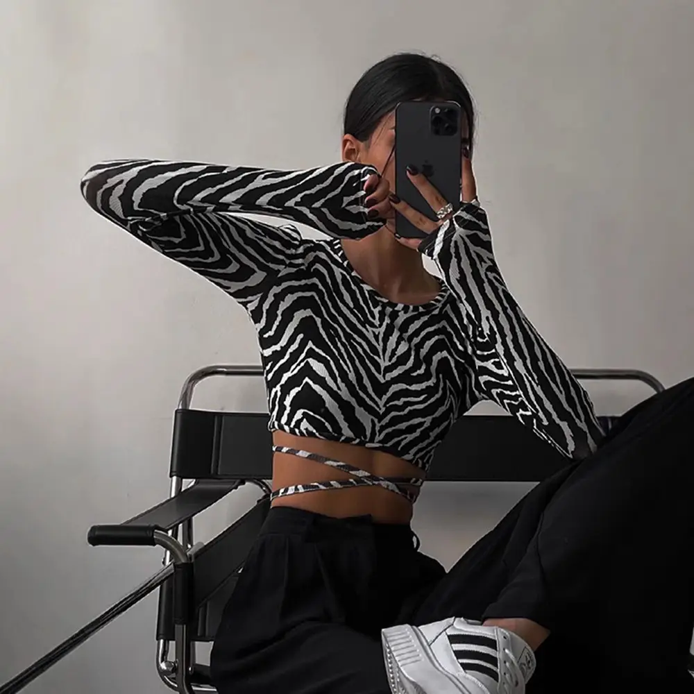 European Women's Zebra Backless Top Casual 2021 - Image 3