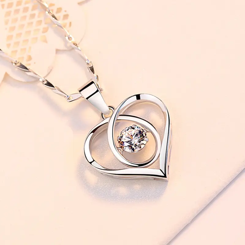 Women's Heart Shaped Blue Crystal Necklace - Image 6