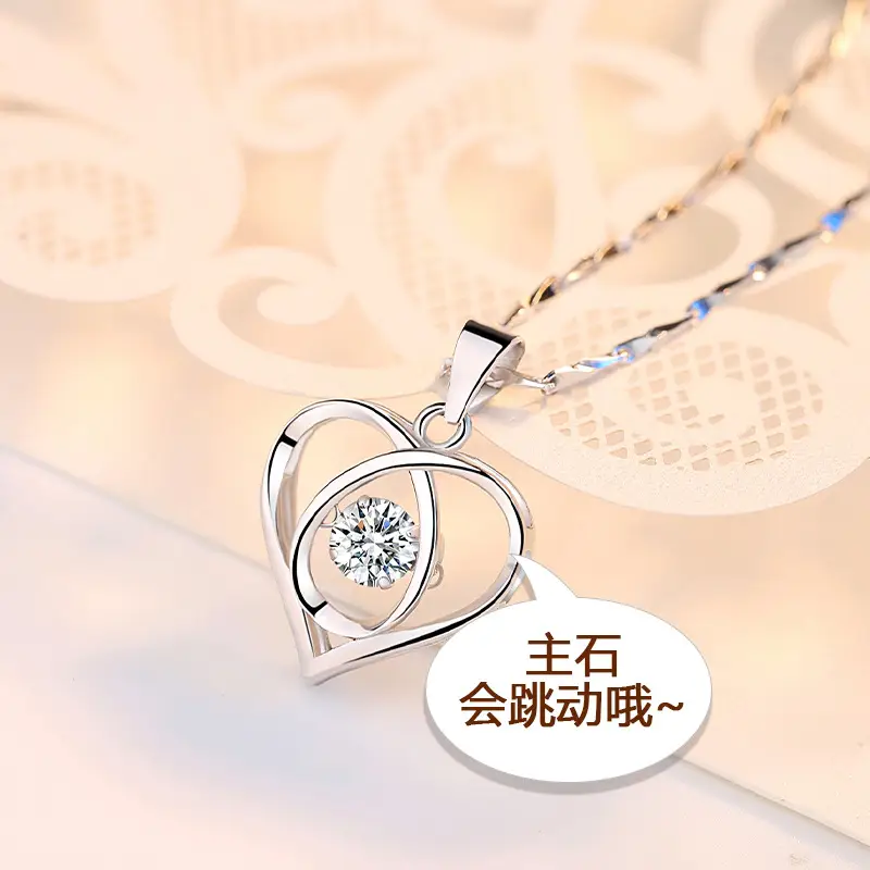 Women's Heart Shaped Blue Crystal Necklace - Image 7