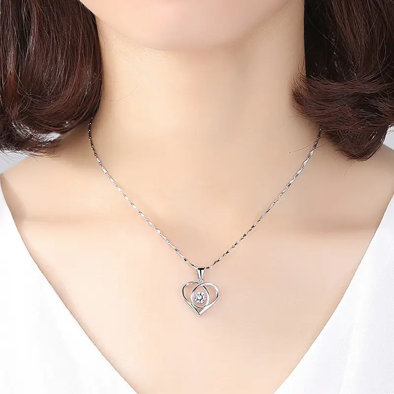 Women's Heart Shaped Blue Crystal Necklace - Image 8