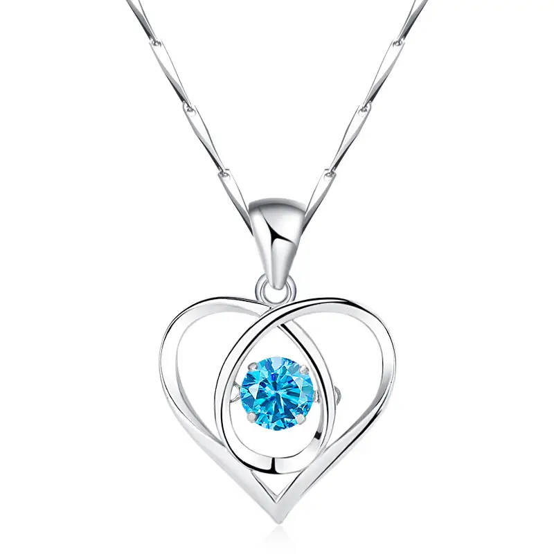Women's Heart Shaped Blue Crystal Necklace - Image 3