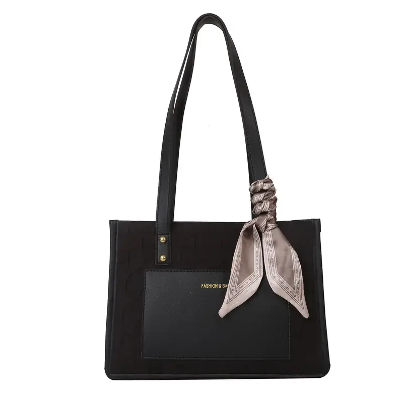 Elegant Black Tote Bag for Women 2022 Winter Shoulder Carry - Image 7