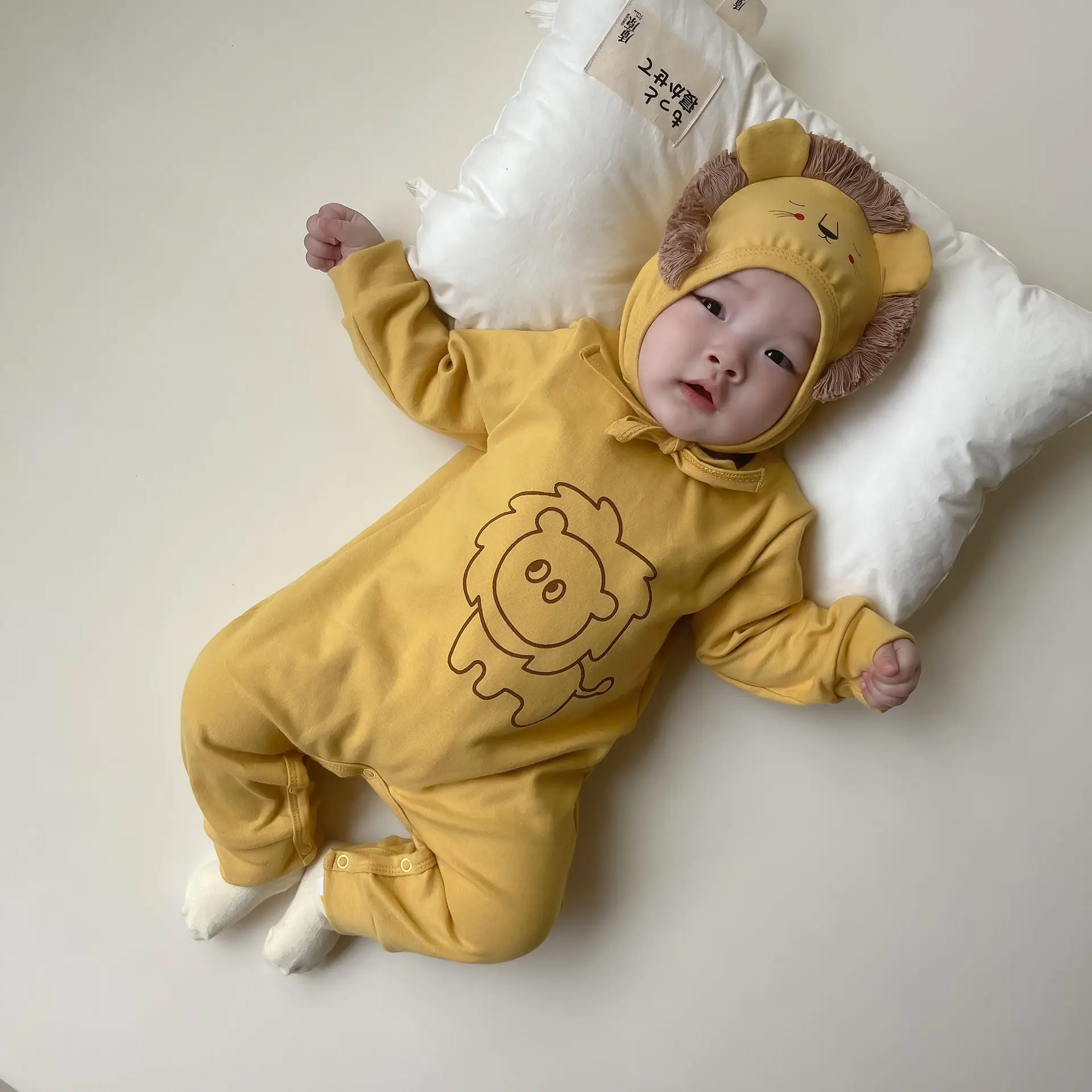 Baby 100-Year-Old Lion Hooded Hoodie Suit Yellow - Image 6