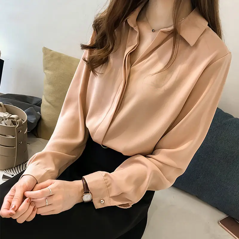 Korean Style Chiffon White Long Sleeve Shirt Large