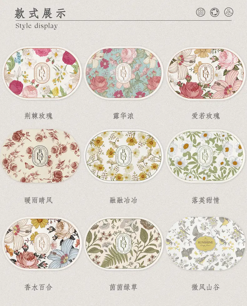 Retro Floral Water Absorbent Floor Mat Entry Door — feature 4