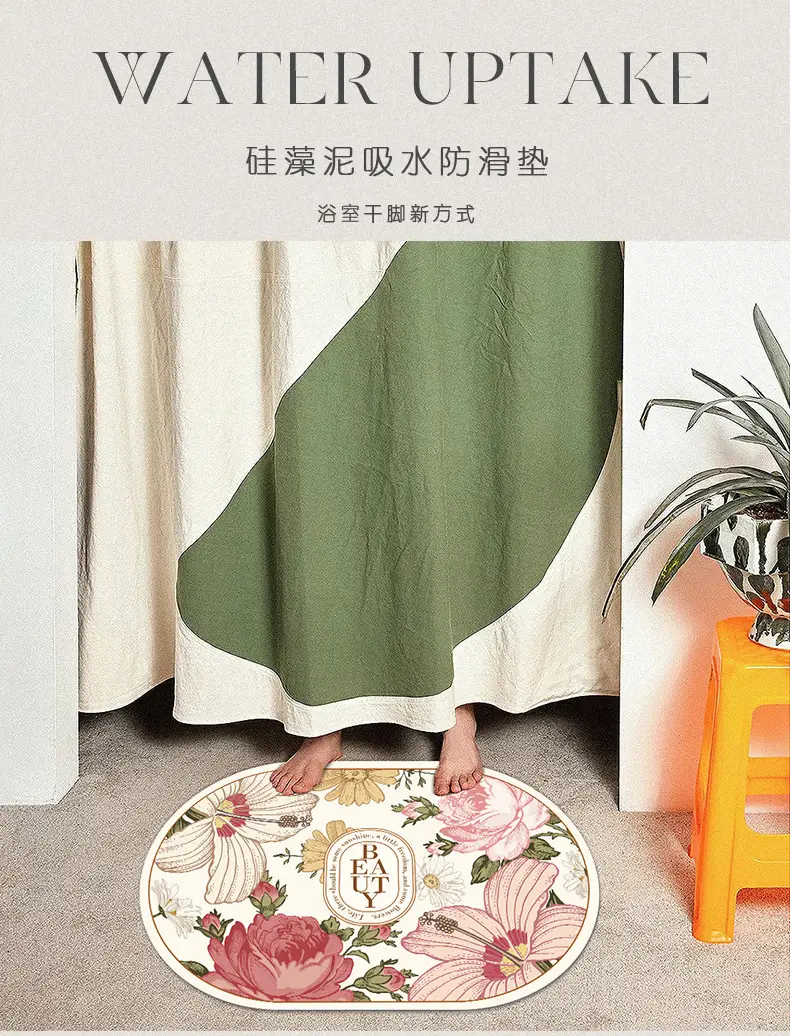 Retro Floral Water Absorbent Floor Mat Entry Door — feature 5