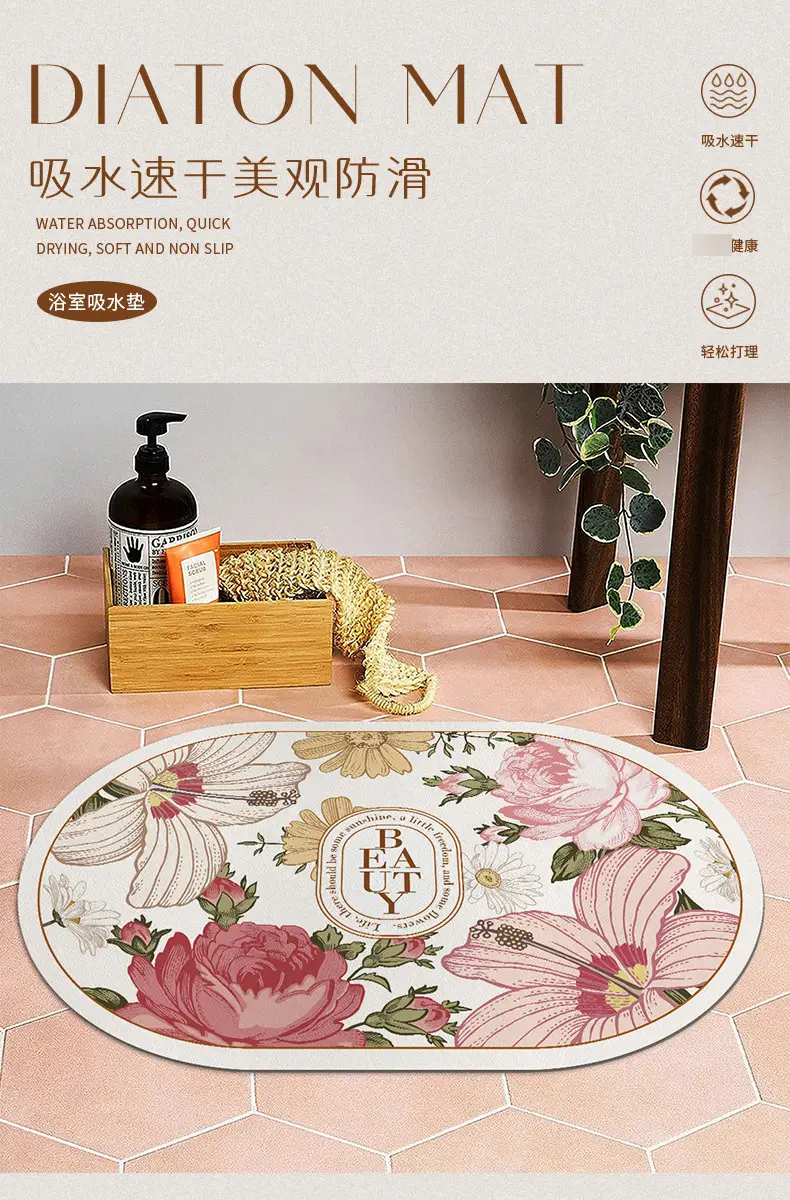 Retro Floral Water Absorbent Floor Mat Entry Door — feature 6