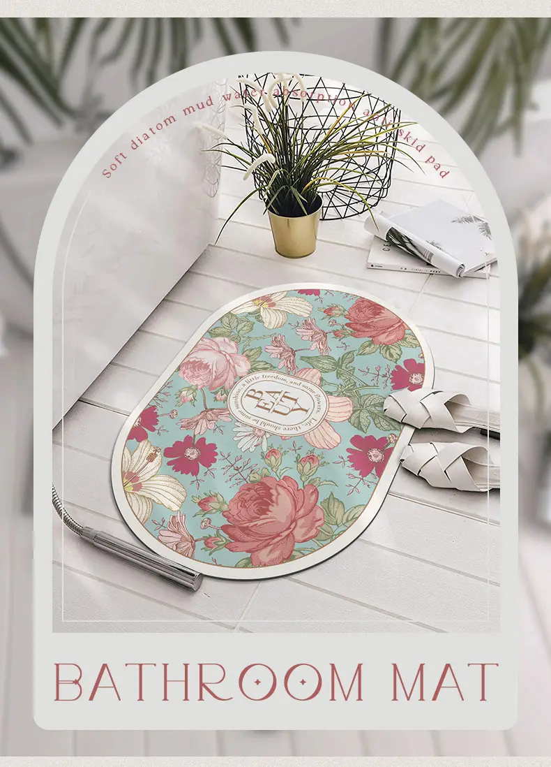 Retro Floral Water Absorbent Floor Mat Entry Door — feature 7