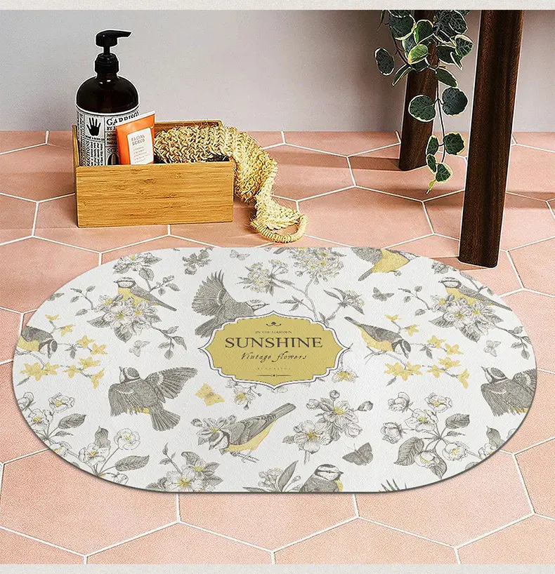 Retro Floral Water Absorbent Floor Mat Entry Door — feature 8