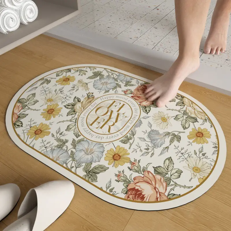 Retro Floral Water Absorbent Floor Mat Entry Door - Image 12