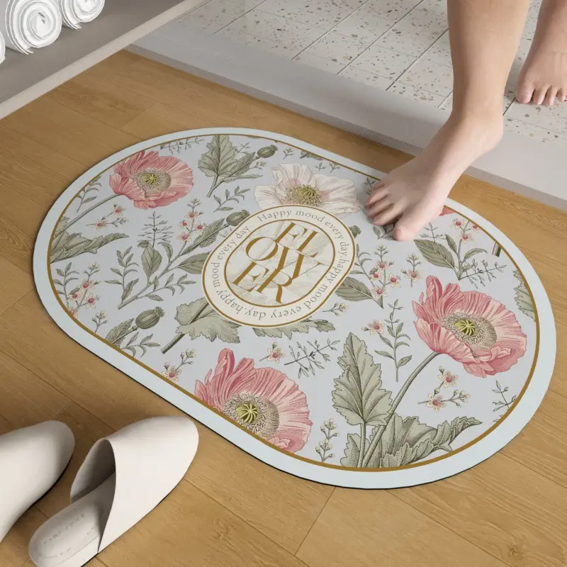 Retro Floral Water Absorbent Floor Mat Entry Door - Image 19
