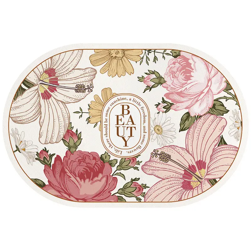 Retro Floral Water Absorbent Floor Mat Entry Door - Image 2