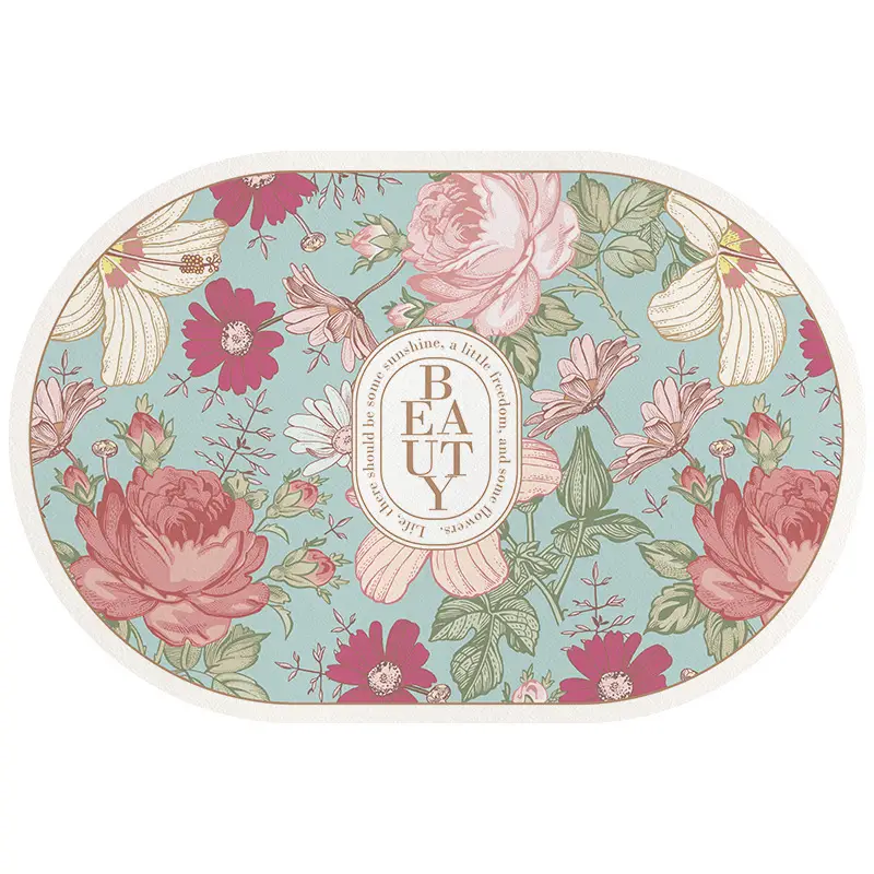 Retro Floral Water Absorbent Floor Mat Entry Door - Image 3
