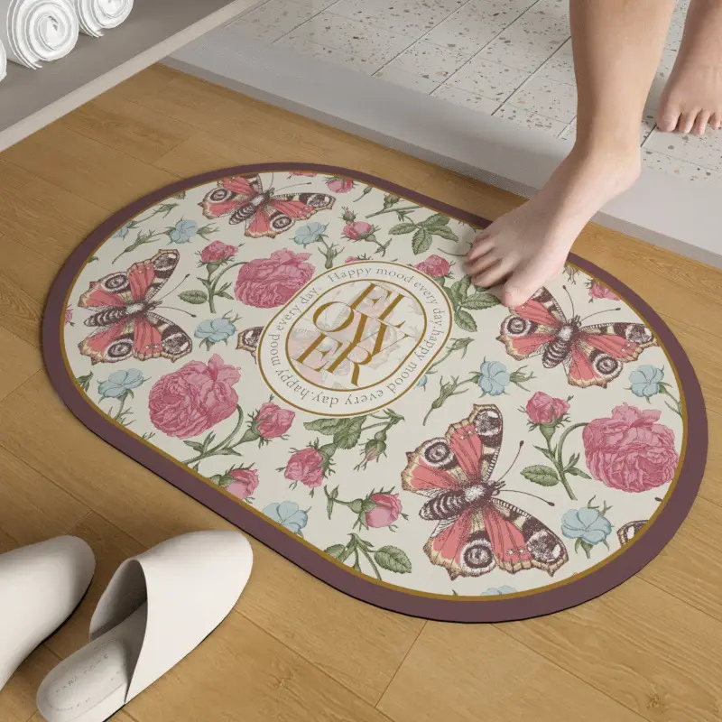 Retro Floral Water Absorbent Floor Mat Entry Door - Image 9