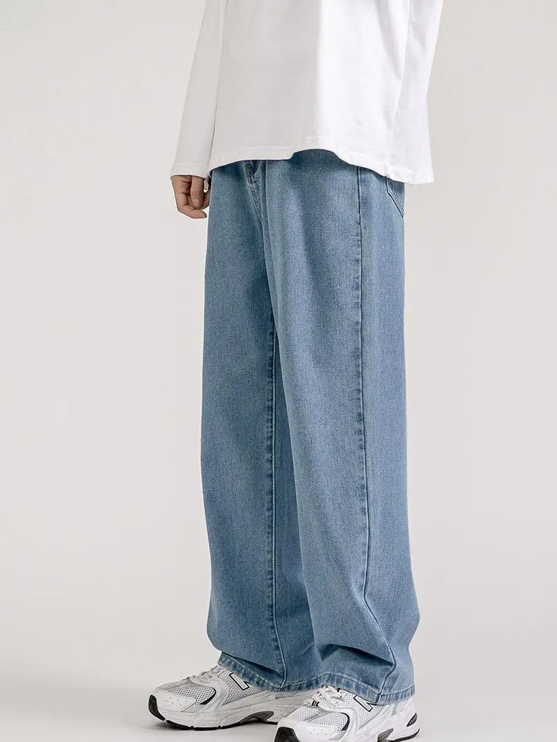 Men Vintage Wash Denim Jeans Loose Fit American Style - Image 7