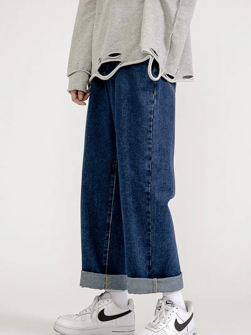 Men Vintage Wash Denim Jeans Loose Fit American Style - Image 9