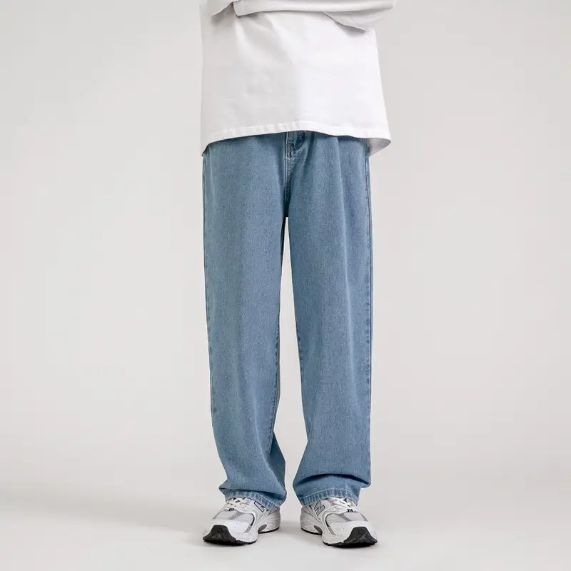 Men Vintage Wash Denim Jeans Loose Fit American Style - Image 3