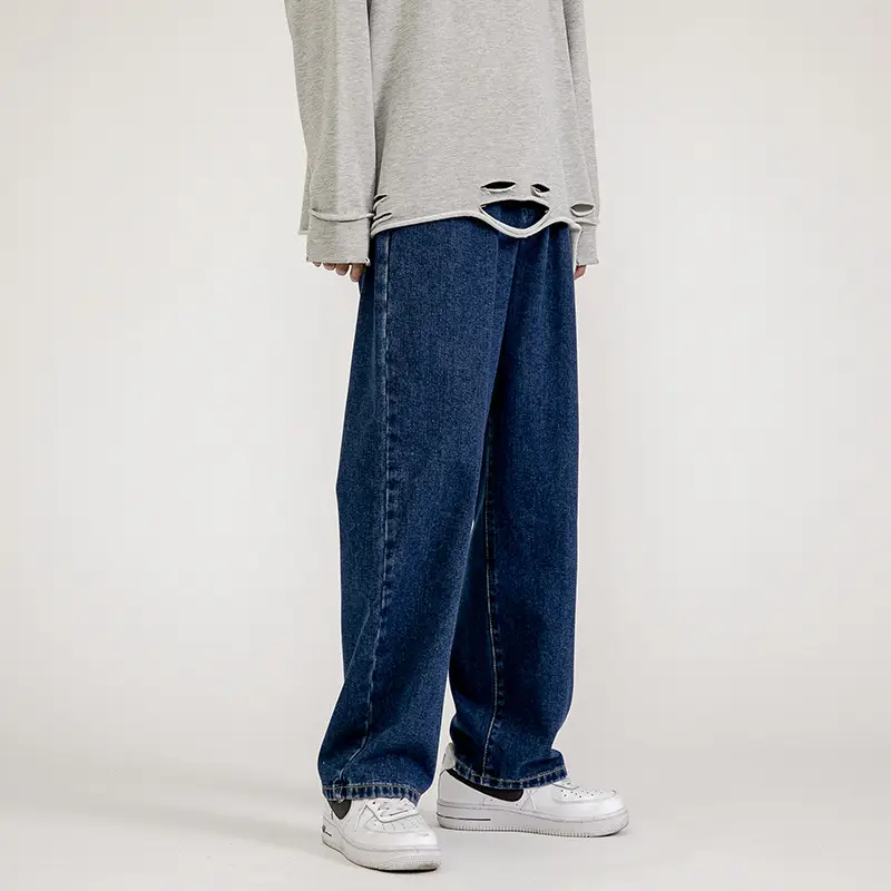 Men Vintage Wash Denim Jeans Loose Fit American Style - Image 4