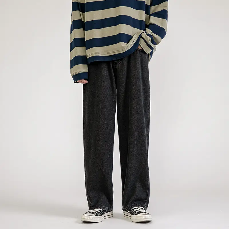 Men Vintage Wash Denim Jeans Loose Fit American Style - Image 2
