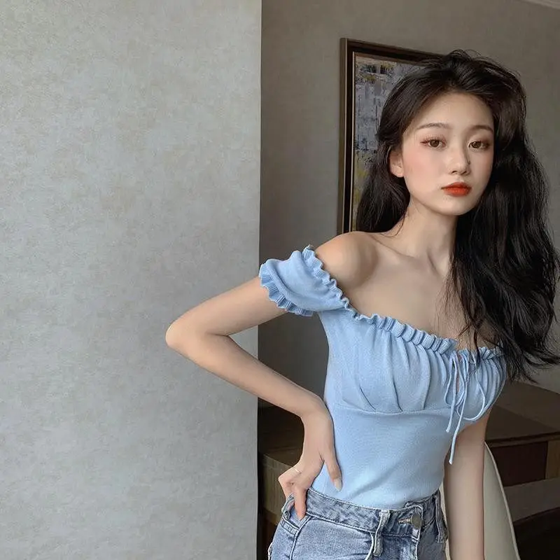 Women's Off-Shoulder Collarbone Top with Drawstring Front - Image 10