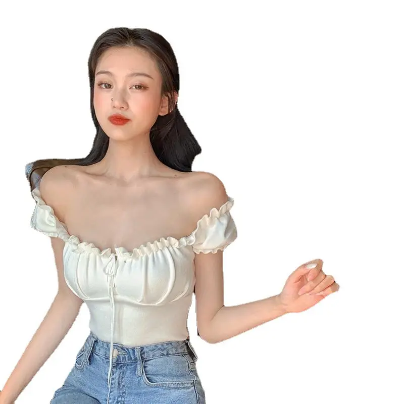 Women's Off-Shoulder Collarbone Top with Drawstring Front - Image 12